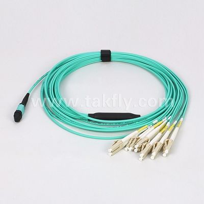 8/12/24 Cores MPO/MTP Female to LC Fiber Optic Fanout Cable , OM3 50/125 For QSFP